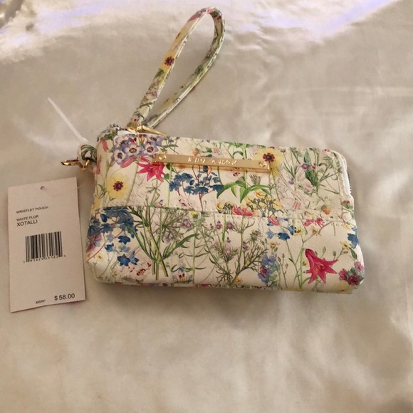 Betsey Johnson White Floral Faux Leather Double Zip Wristlet Pouch NWT - Picture 3 of 16
